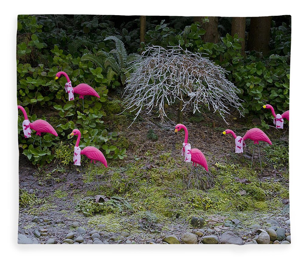 Wall Art Fleece Blanket featuring the photograph Cold Pink Flamingos by Ron Roberts