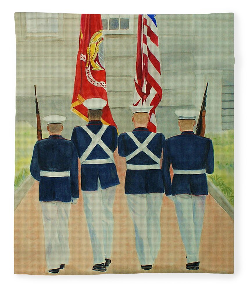Military Fleece Blanket featuring the painting Color Guard by Jill Ciccone Pike