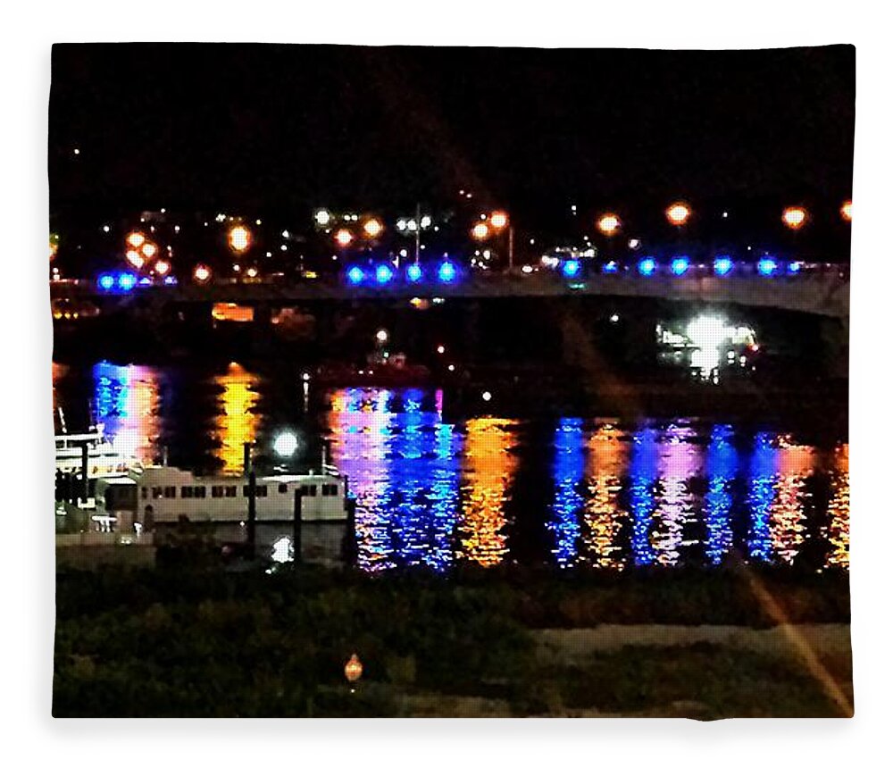 Washington National's Baseball Team Fleece Blanket featuring the photograph Colored Lights Reflect on Potomac by Kenny Glover