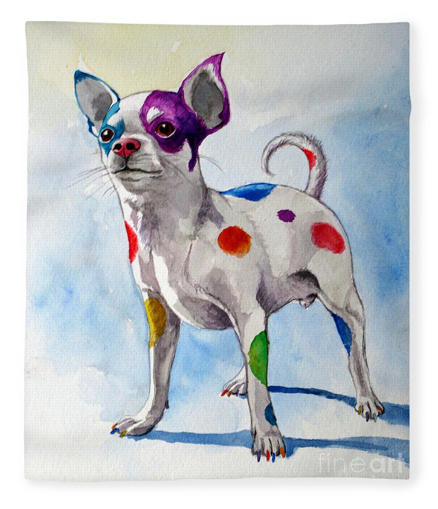 Chihuahua Fleece Blanket featuring the painting Colorful Dalmatian Chihuahua by Christopher Shellhammer