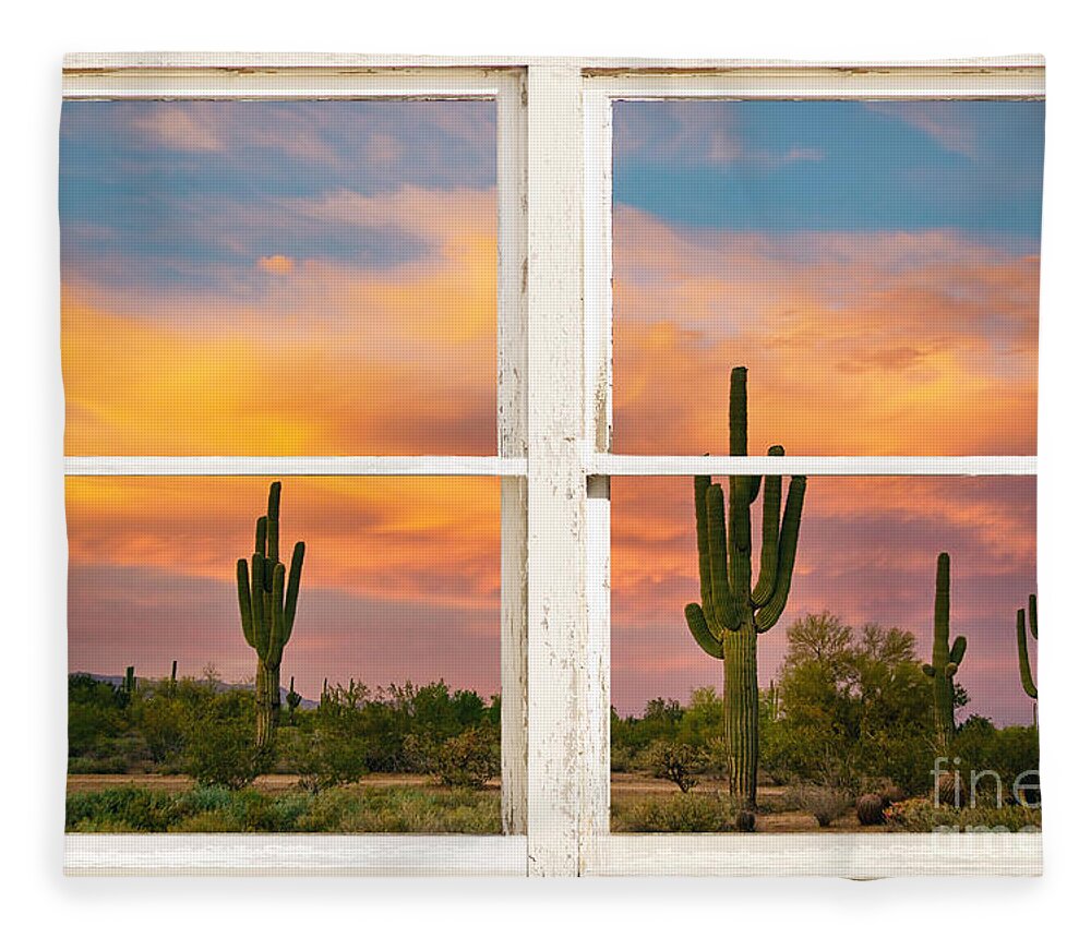 'window Frame Art' Fleece Blanket featuring the photograph Colorful Southwest Desert Rustic Window Art View by James BO Insogna