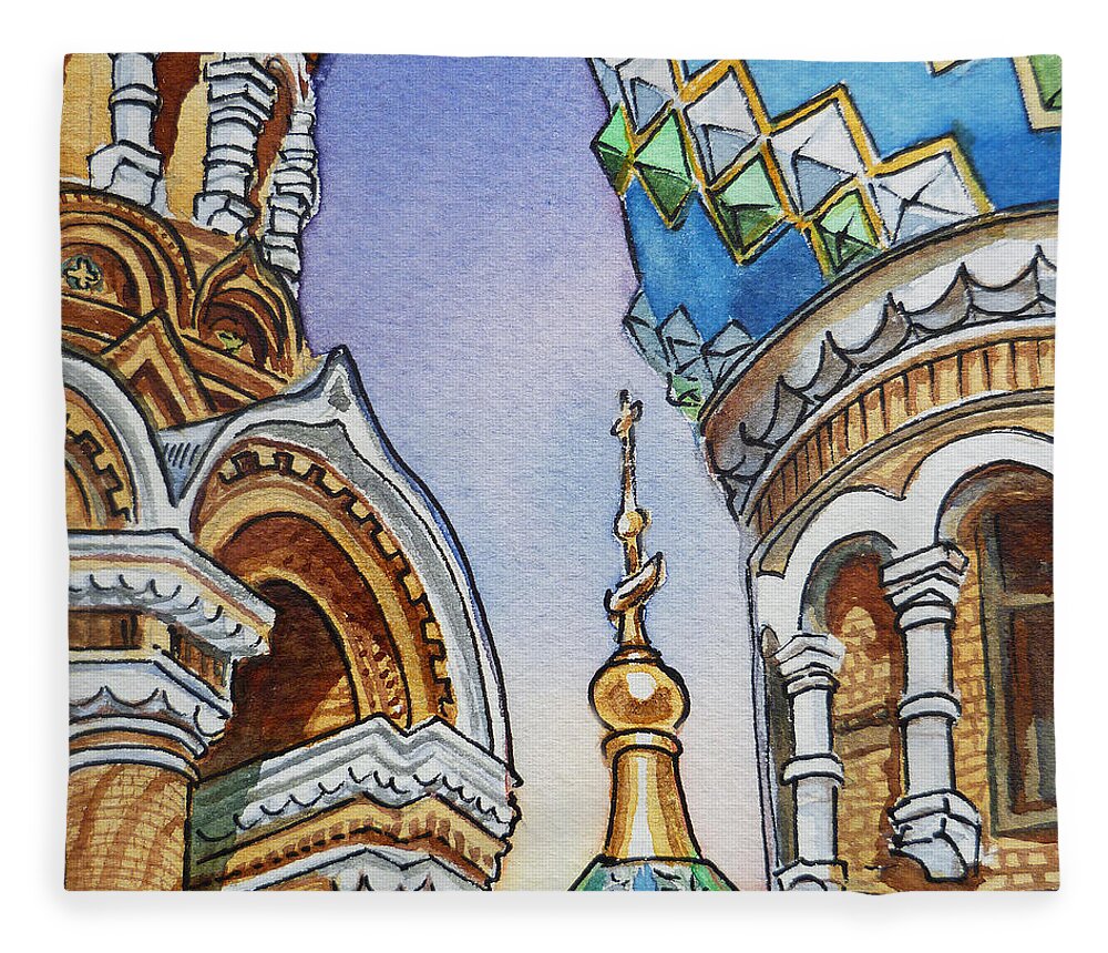 Russia Fleece Blanket featuring the painting Colors Of Russia St Petersburg Cathedral II by Irina Sztukowski