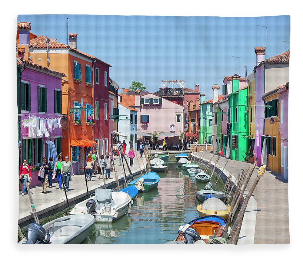 Burano Fleece Blanket featuring the photograph Colourful Buildings by Grant Faint