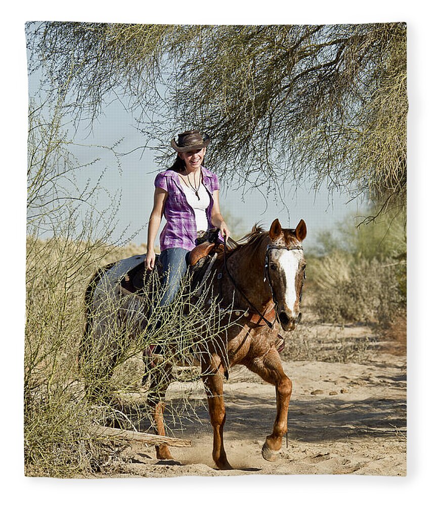Horse Fleece Blanket featuring the photograph Coming Through the Wash by Kathy McClure