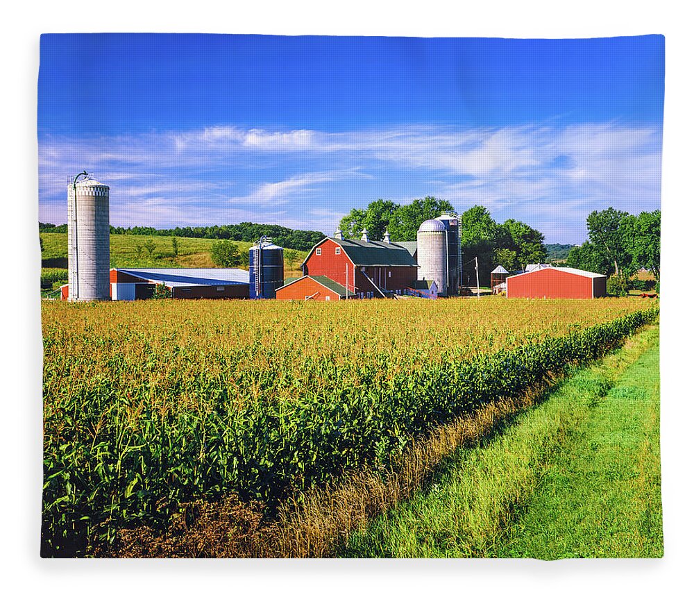 Scenics Fleece Blanket featuring the photograph Corn Crop And Iowa Farm At Harvest Time by Ron thomas