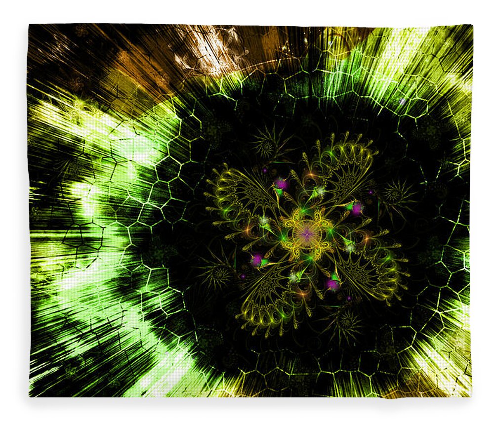 Corporate Fleece Blanket featuring the digital art Cosmic Solar Flower Fern Flare by Shawn Dall