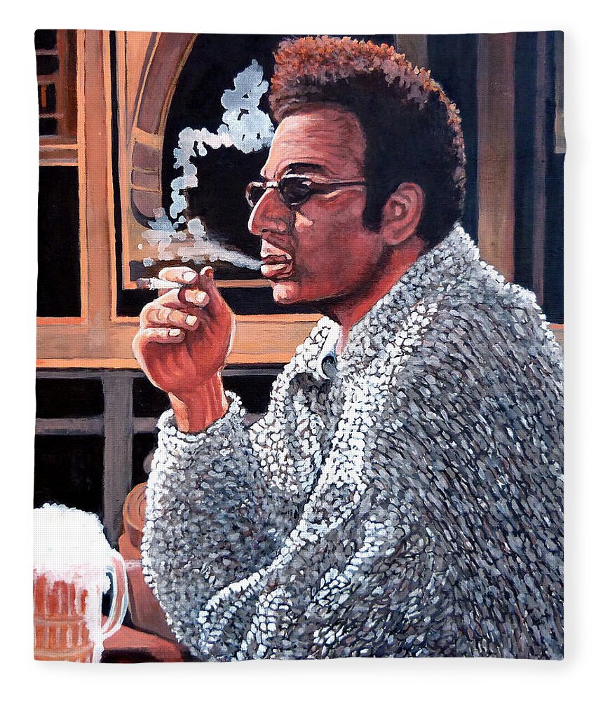 Kramer Fleece Blanket featuring the painting Cosmo Kramer by Tom Roderick
