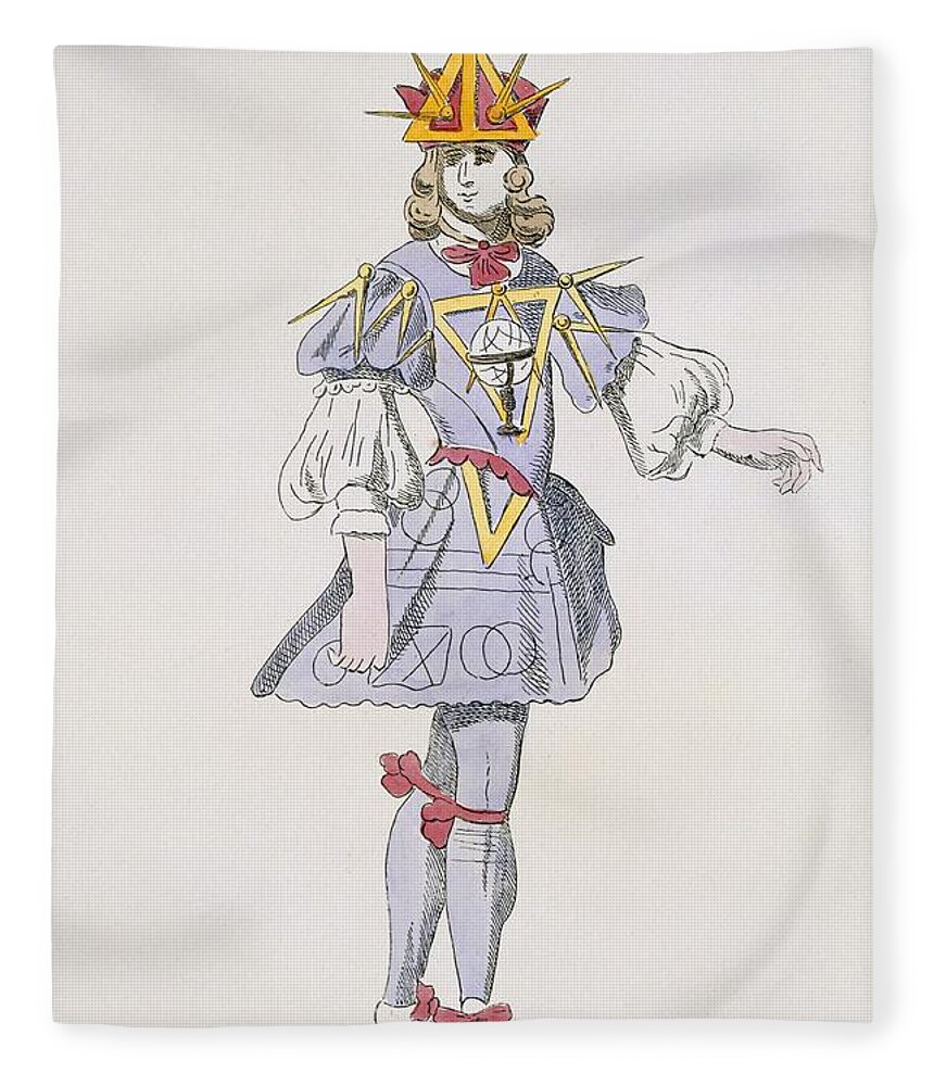 Baroque Fleece Blanket featuring the drawing Costume Design For Geometry In A 17th by French School