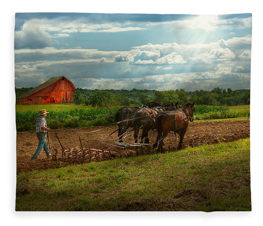 Farmer Fleece Blanket featuring the photograph Country - Ringoes NJ - Preparing for crops by Mike Savad
