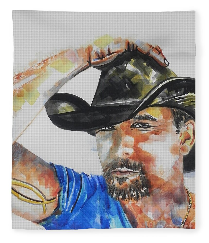 Watercolor Painting Fleece Blanket featuring the painting Country Singer Tim McGraw 02 by Chrisann Ellis