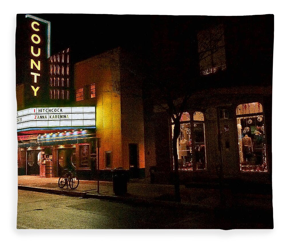 County Theater Fleece Blanket featuring the photograph County Theater at Night by William Jobes