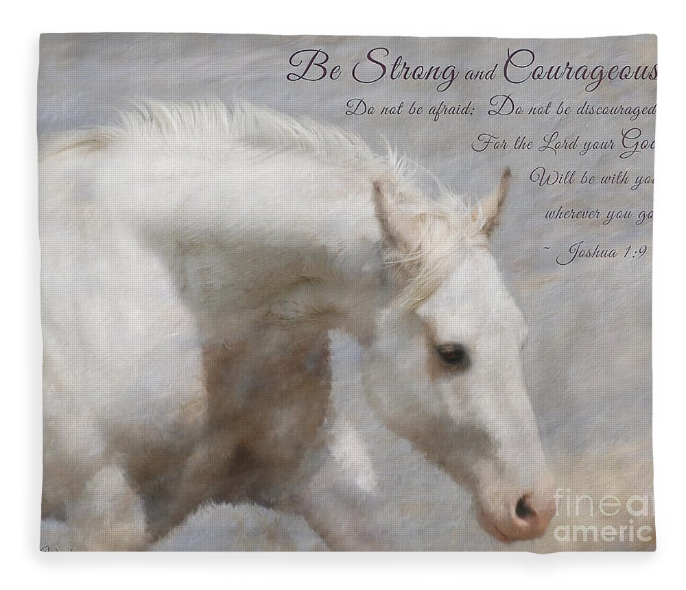 Horse Painting Fleece Blanket featuring the digital art White Horse Courage by Constance Woods