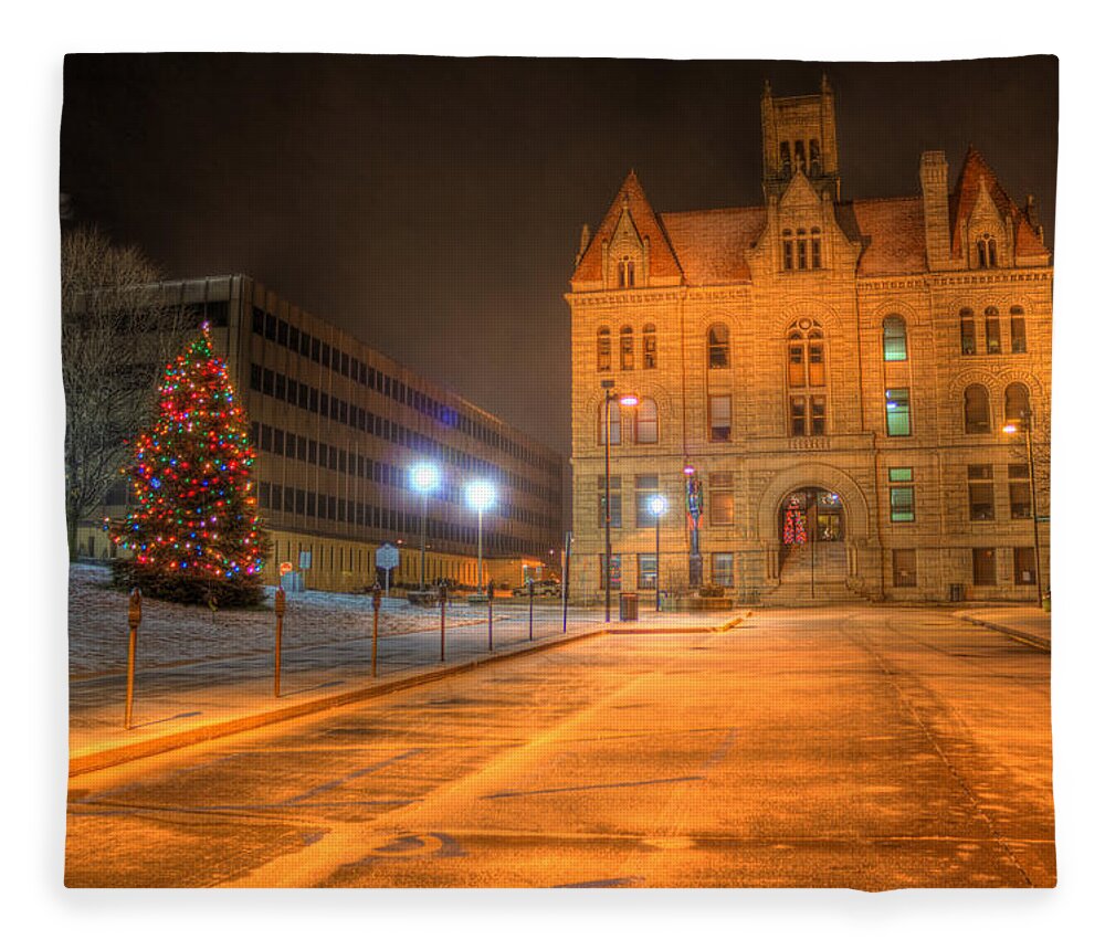 Parkersburg Fleece Blanket featuring the photograph Courthouse at Night by Jonny D