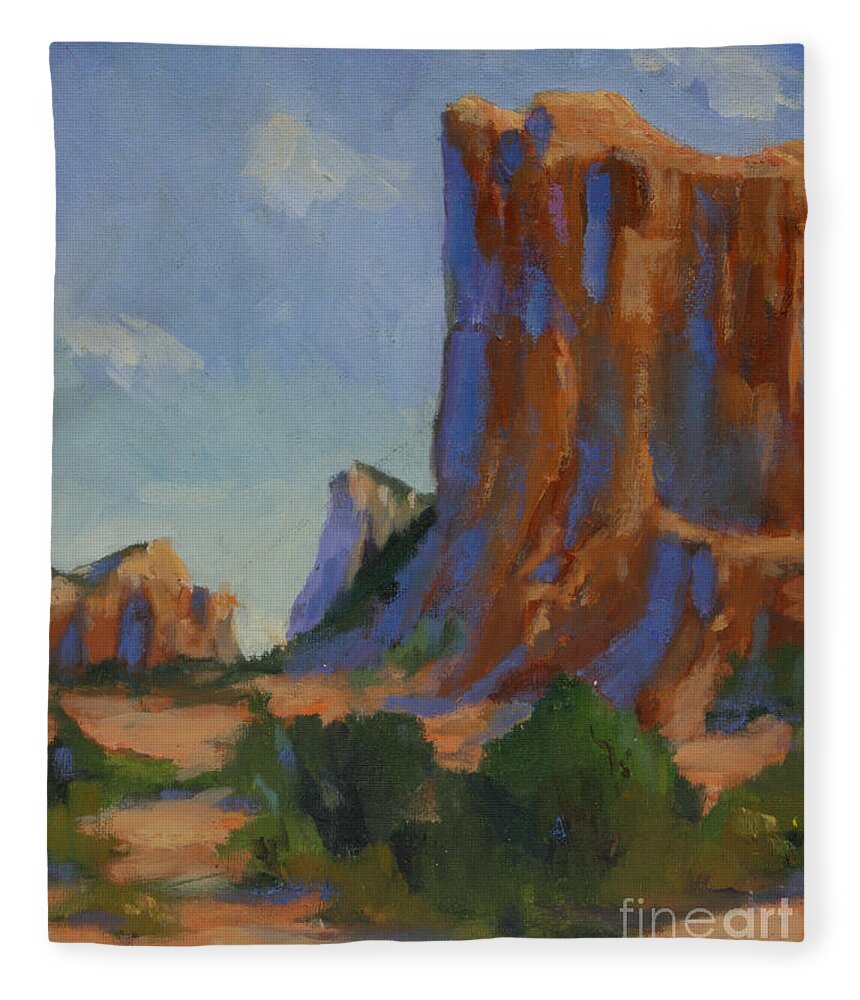 Arizona Fleece Blanket featuring the painting Courthouse Rock II by Maria Hunt