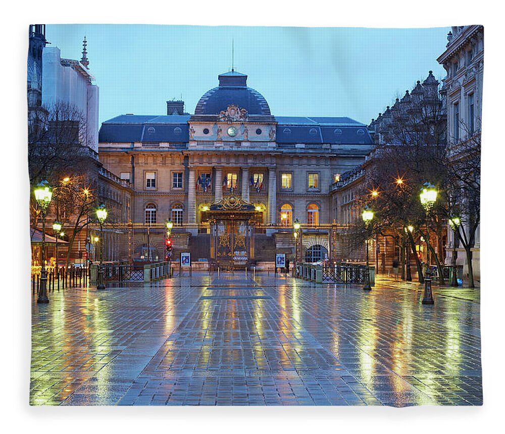 Built Structure Fleece Blanket featuring the photograph Courts At Dusk In Parisien Latin Quarter by Allan Baxter
