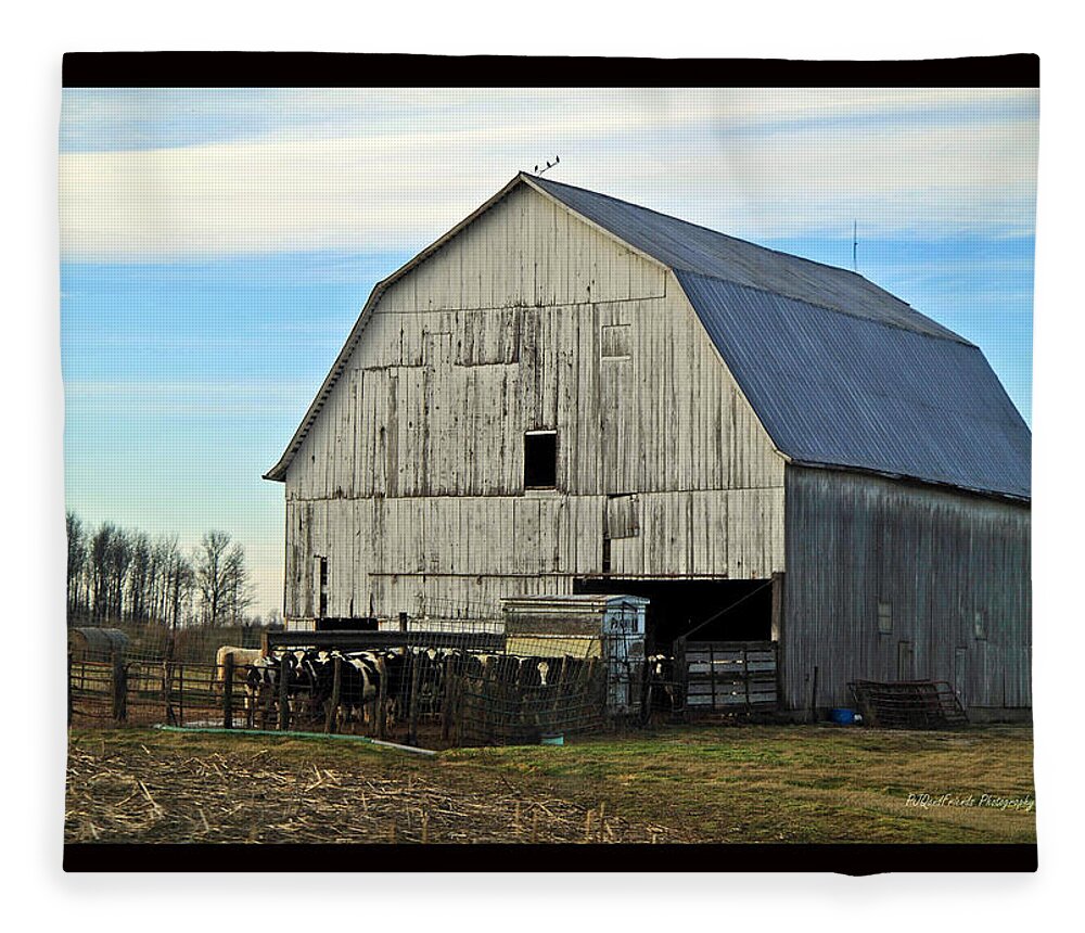 Barn Fleece Blanket featuring the photograph Cow Barn in Silver by PJQandFriends Photography