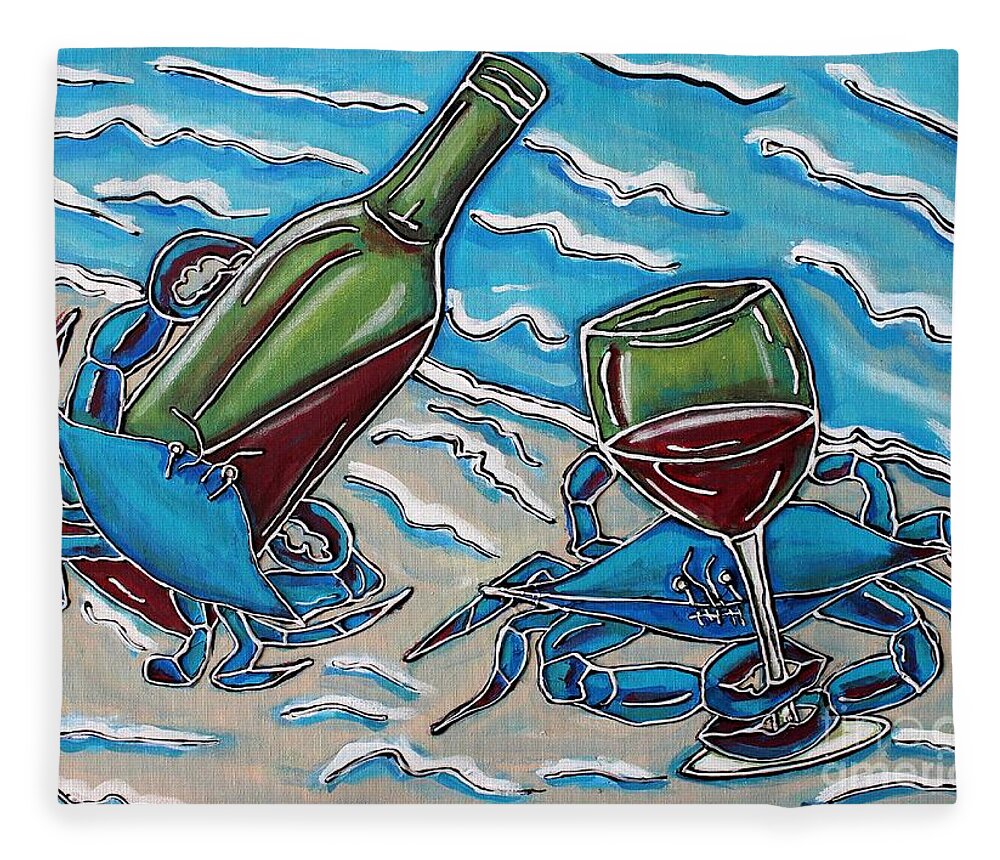 Chesapeake Fleece Blanket featuring the painting Crab Wine Time by Cynthia Snyder