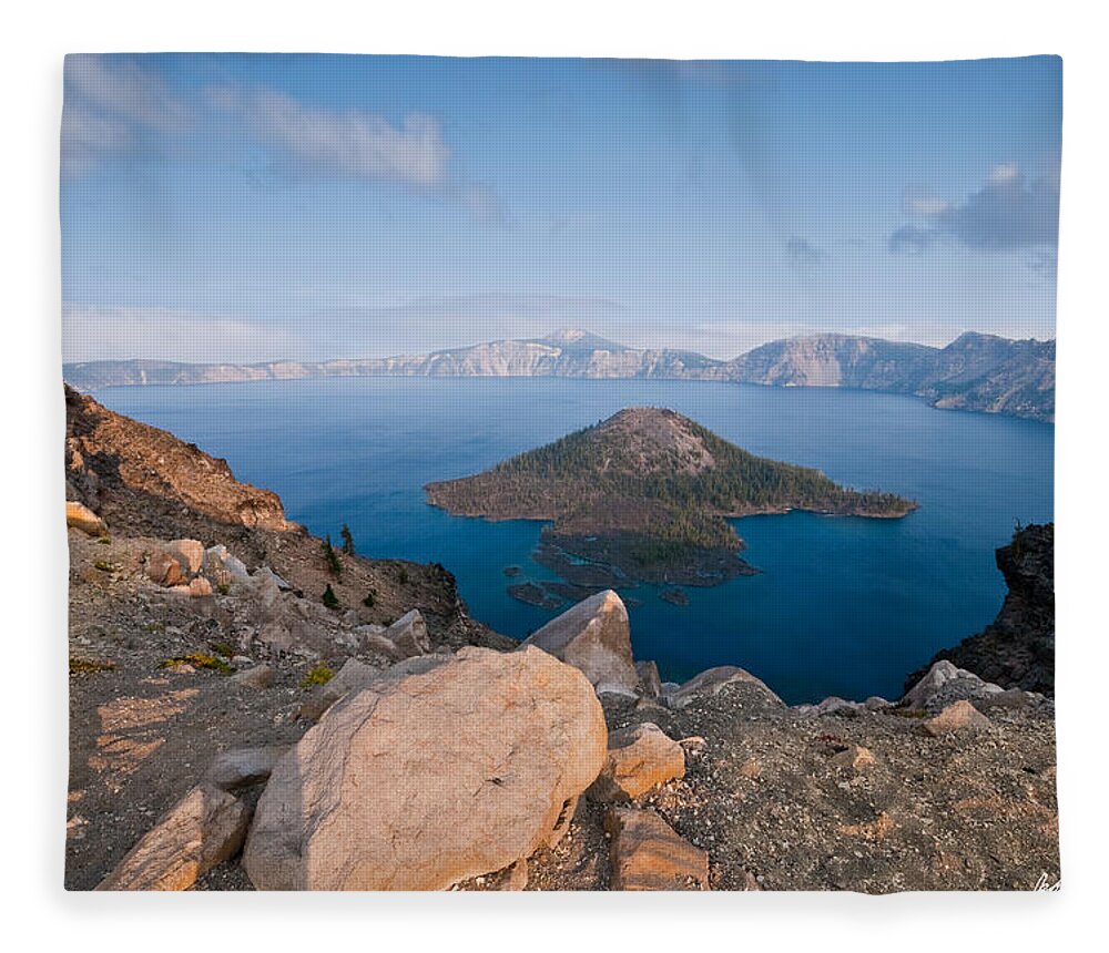 Awe Fleece Blanket featuring the photograph Crater Lake in the Evening by Jeff Goulden