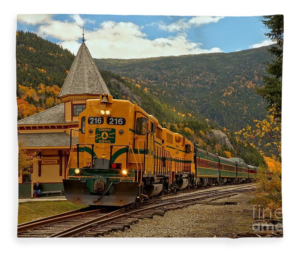 Conway Railroad Fleece Blanket featuring the photograph Crawford Notch Scenic Railroad At Crawford Depot by Adam Jewell