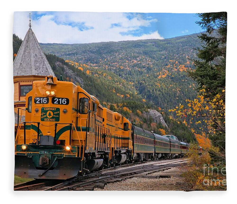 Conway Railroad Fleece Blanket featuring the photograph Crawford Notch Train Depot by Adam Jewell