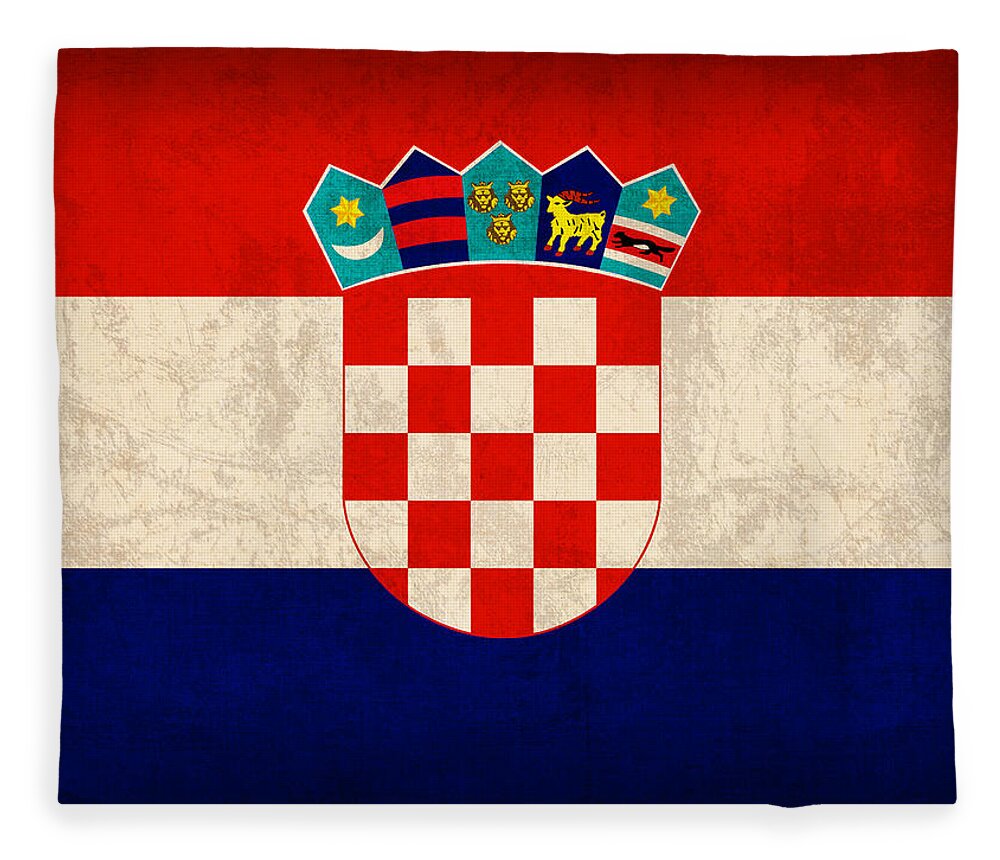 Croatia Fleece Blanket featuring the mixed media Croatia Flag Vintage Distressed Finish by Design Turnpike