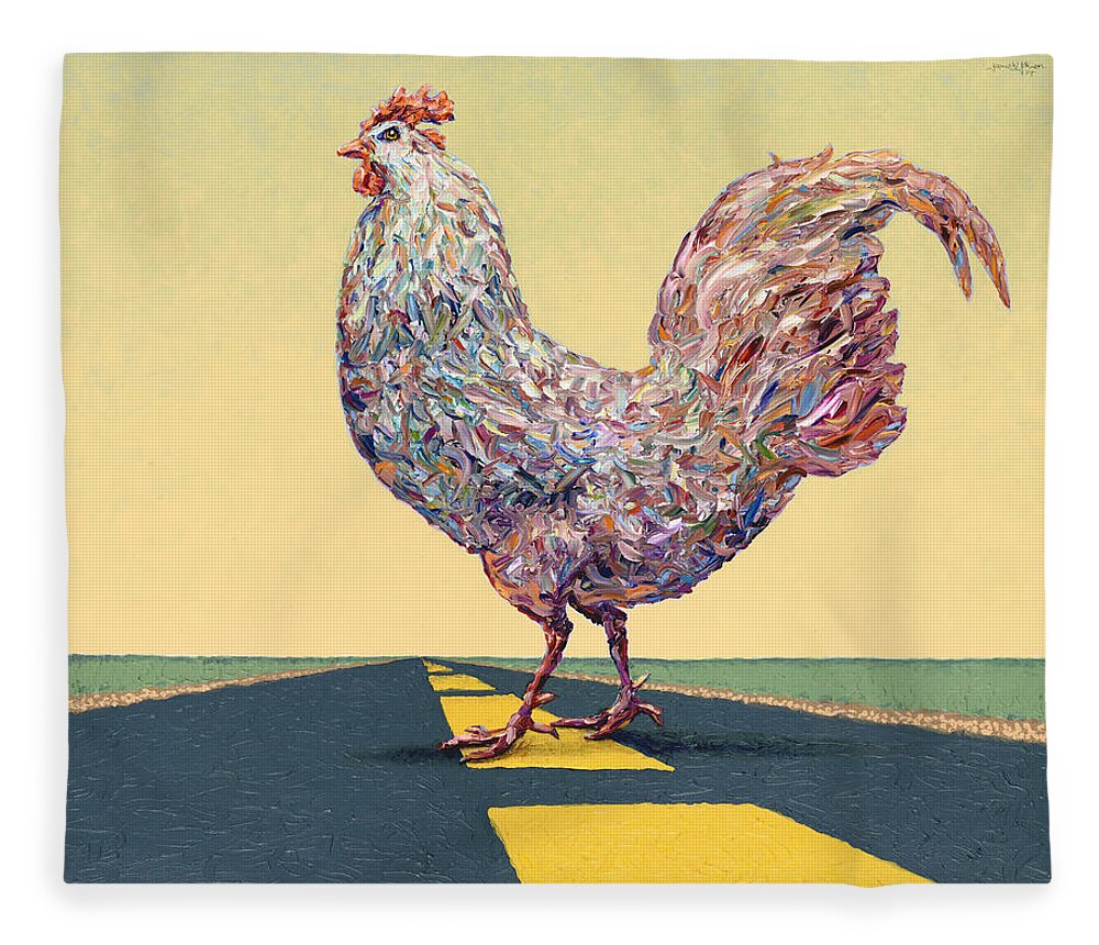 Chicken Fleece Blanket featuring the painting Crossing Chicken by James W Johnson