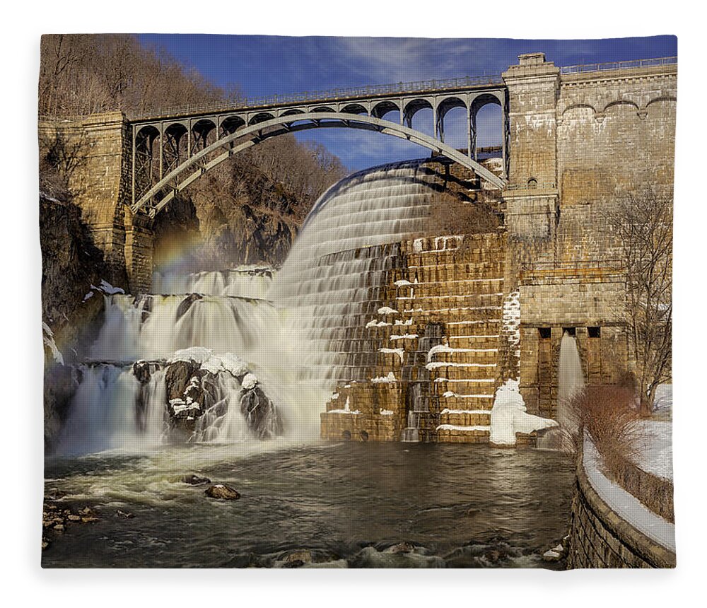 Croton Dam Fleece Blanket featuring the photograph Croton Dam And Rainbow by Susan Candelario