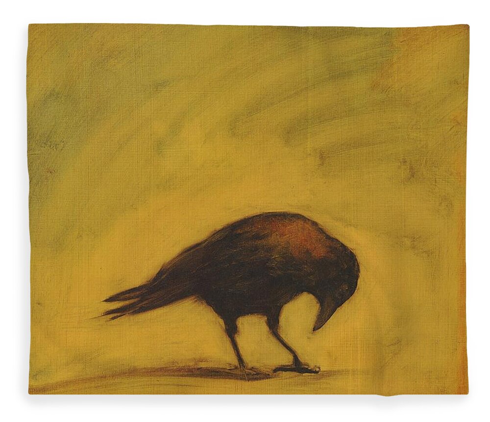 Crow Fleece Blanket featuring the painting Crow 11 by David Ladmore