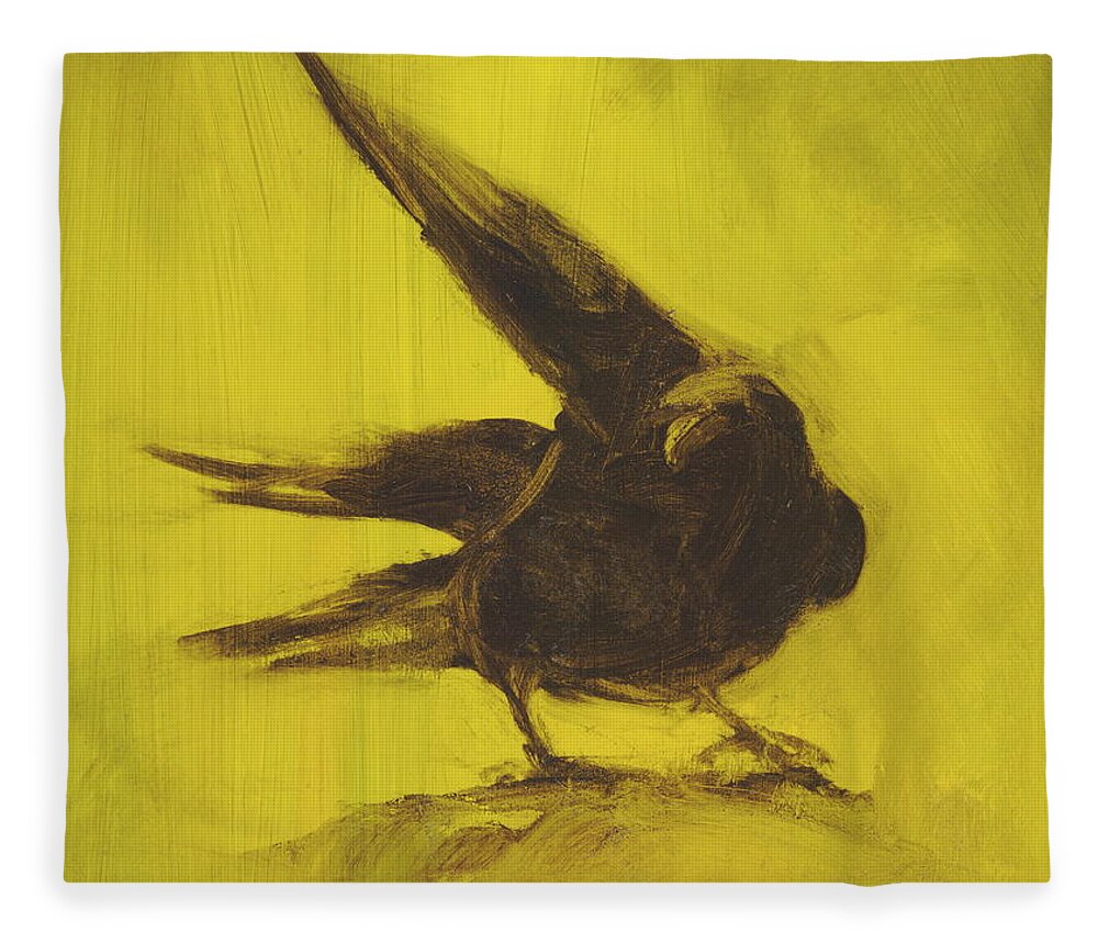 Crow Fleece Blanket featuring the painting Crow 2 by David Ladmore