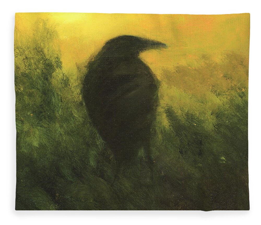 Crow Fleece Blanket featuring the painting Crow 5 by David Ladmore
