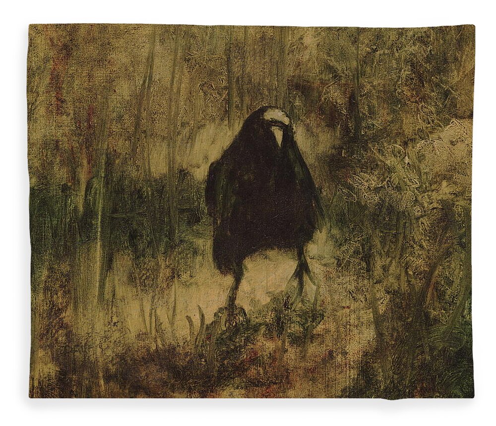 Crow Fleece Blanket featuring the painting Crow 8 by David Ladmore