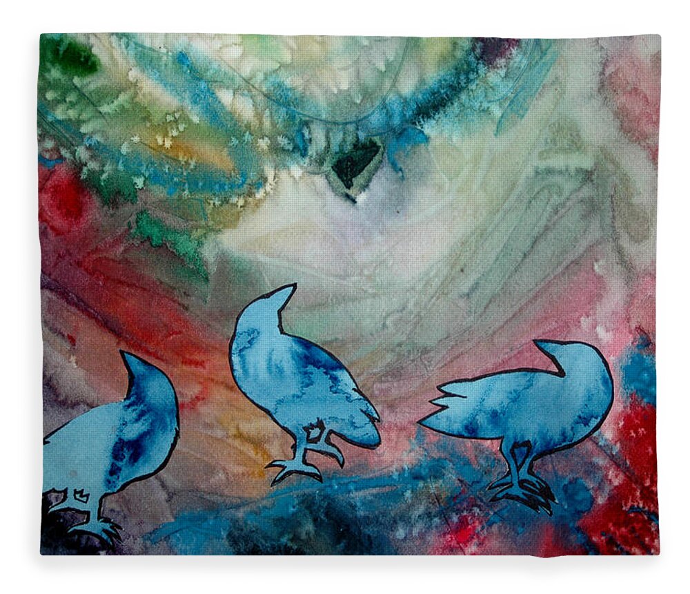 Crow Fleece Blanket featuring the painting Crow Series 3 by Helen Klebesadel