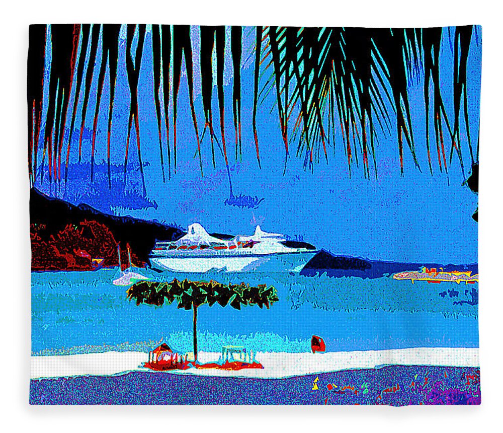 Caribbean Islands Fleece Blanket featuring the painting Cruise Ship at Ocho Rios by CHAZ Daugherty