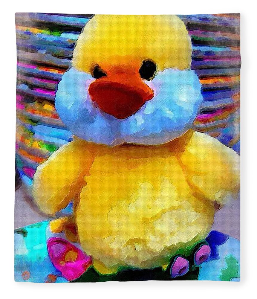 Adorable Duck Fleece Blanket featuring the painting Cute Ducky by Joan Reese