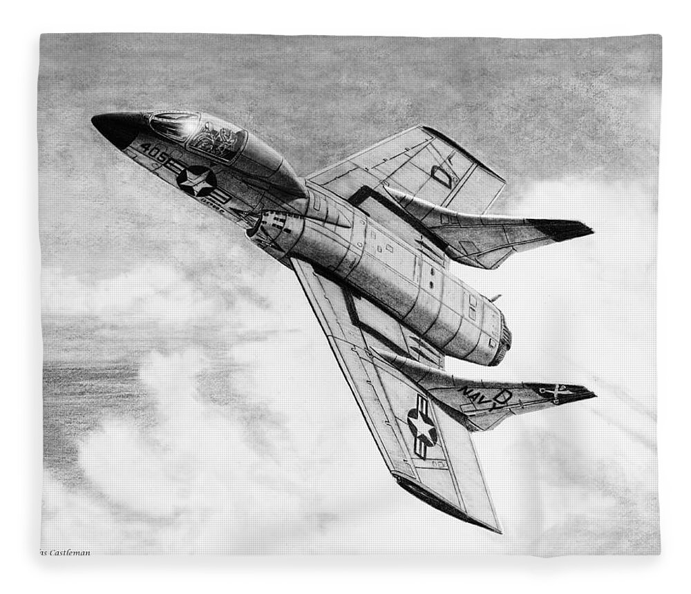Navy Fleece Blanket featuring the drawing Cutlass by Douglas Castleman
