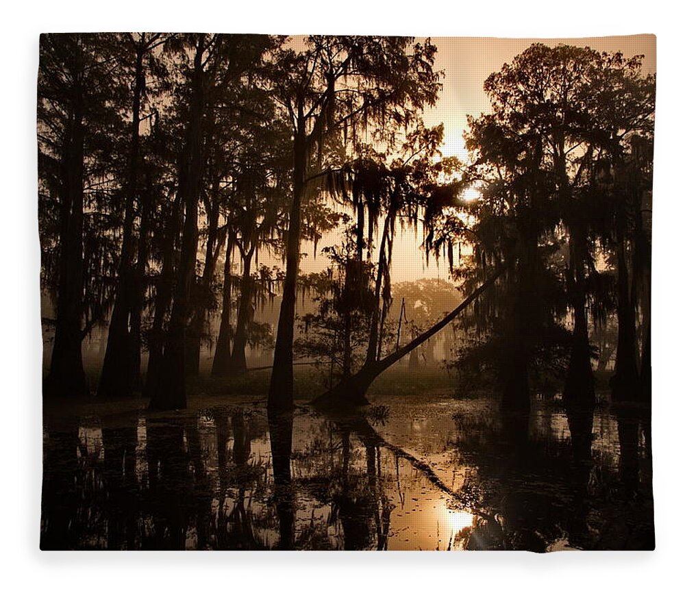 Louisiana Fleece Blanket featuring the photograph Cypress Sunrise by Ron Weathers