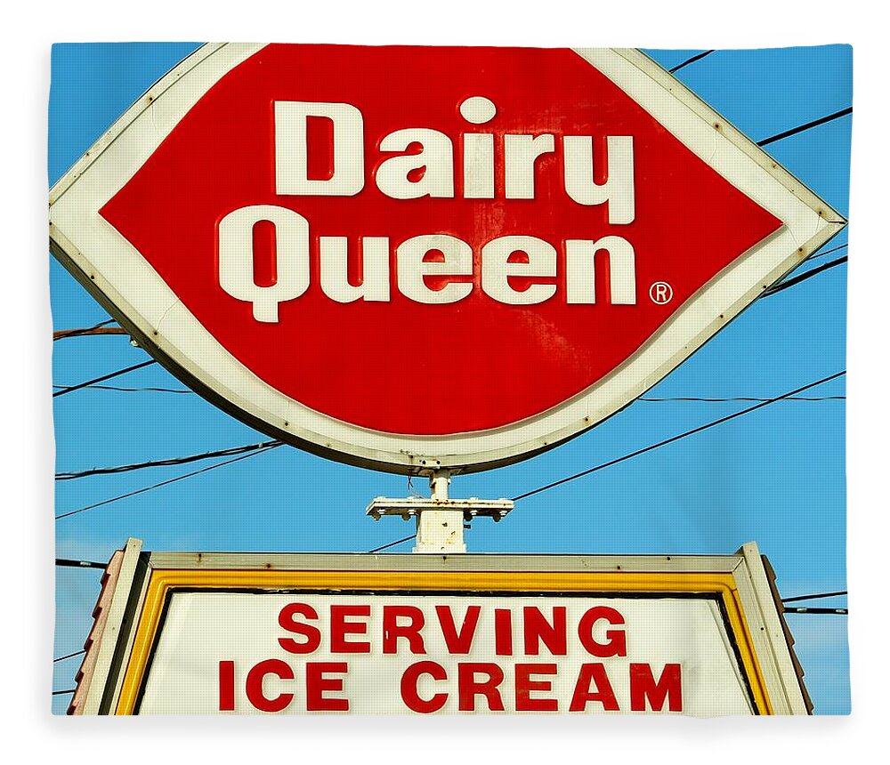Dairy Queen Fleece Blanket featuring the photograph Dairy Queen Sign by Cynthia Guinn