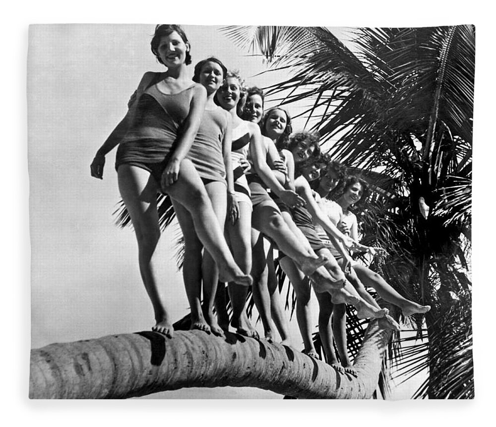 1927 Fleece Blanket featuring the photograph Dancers Practice On Palm Tree by Underwood Archives
