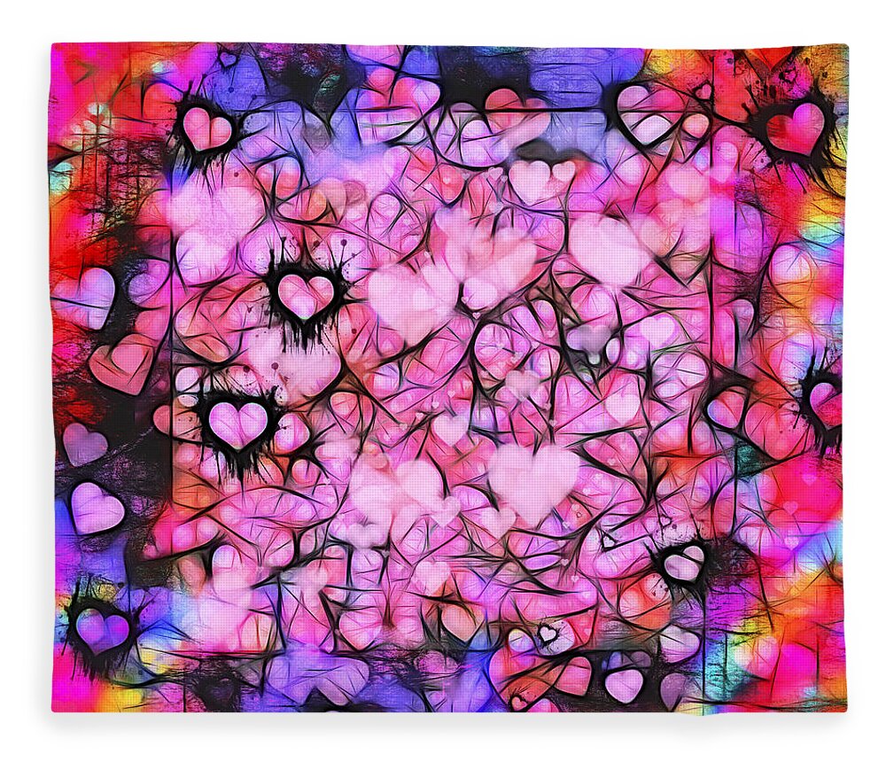 Valentine Fleece Blanket featuring the photograph Moody Grunge Hearts Abstract by Marianne Campolongo