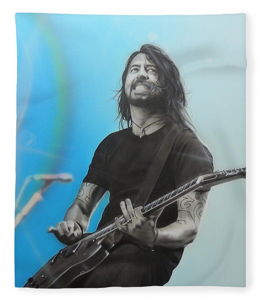Dave Grohl Fleece Blanket featuring the painting Dave Grohl by Christian Chapman Art