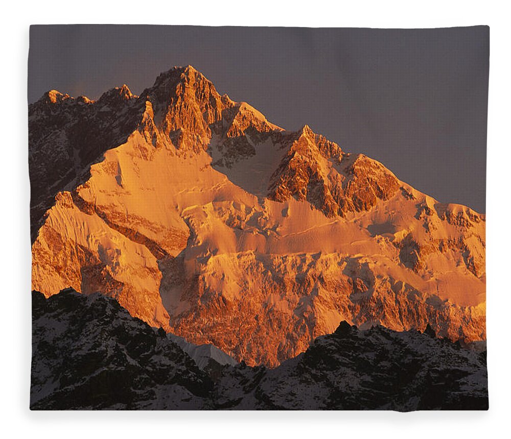 Feb0514 Fleece Blanket featuring the photograph Dawn On Kangchenjunga Talung by Colin Monteath