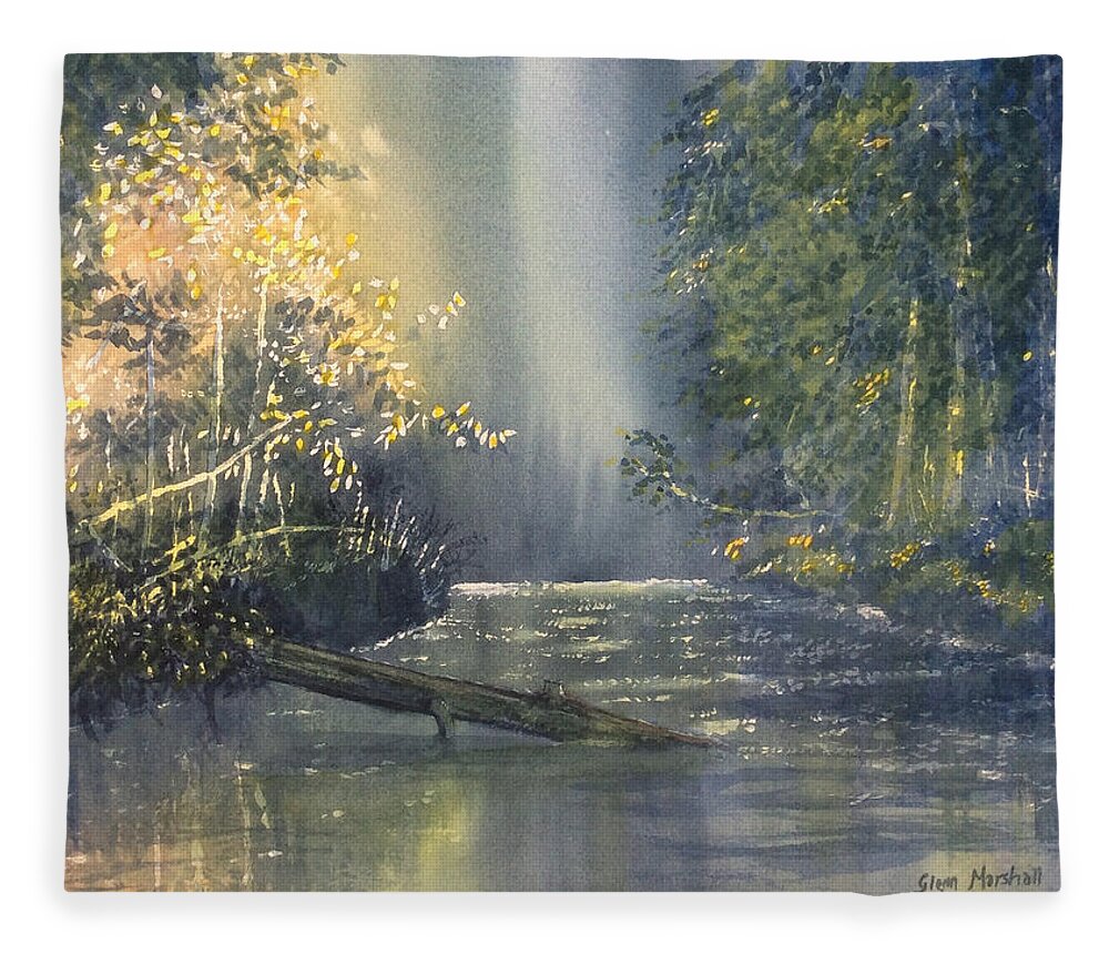 Dawn On The Derwent Fleece Blanket featuring the painting Dawn on the Derwent by Glenn Marshall