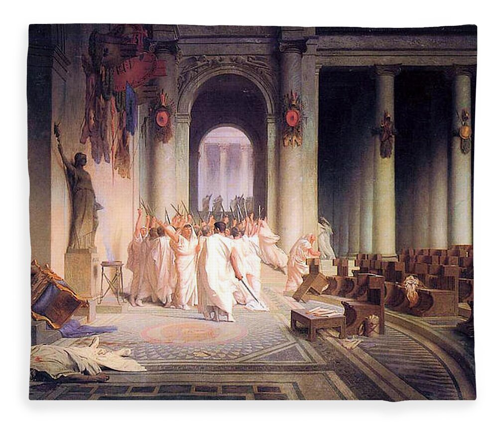 Neoclassical Fleece Blanket featuring the painting Death of Caesar by Jean Leon Gerome