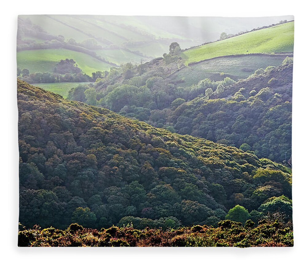 Scenics Fleece Blanket featuring the photograph Deciduous Woodland In Exmoor by Allan Baxter