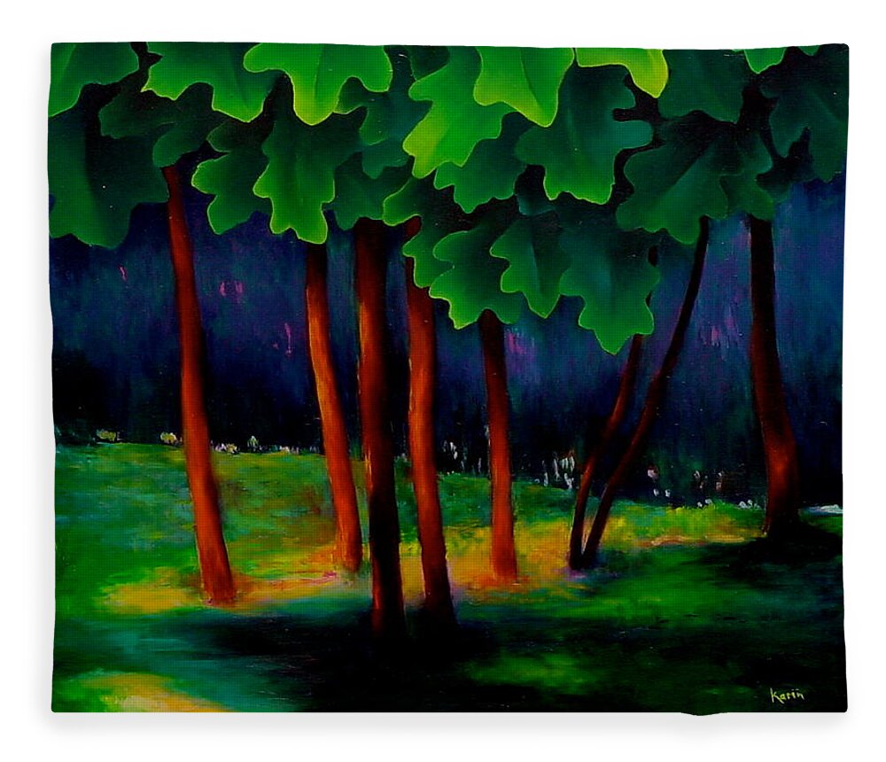 Landscape Fleece Blanket featuring the painting Deep Shadows by Karin Eisermann