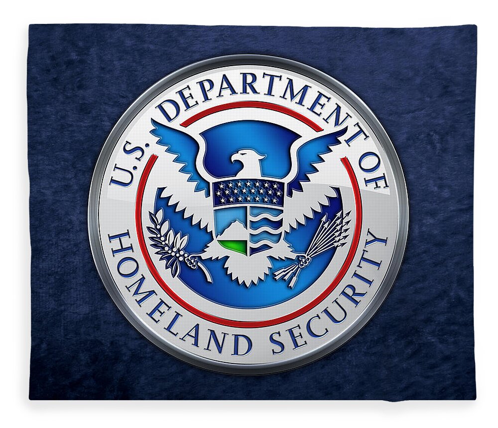 'military Insignia & Heraldry 3d' Collection By Serge Averbukh Fleece Blanket featuring the digital art Department of Homeland Security - D H S Emblem on Blue Velvet by Serge Averbukh