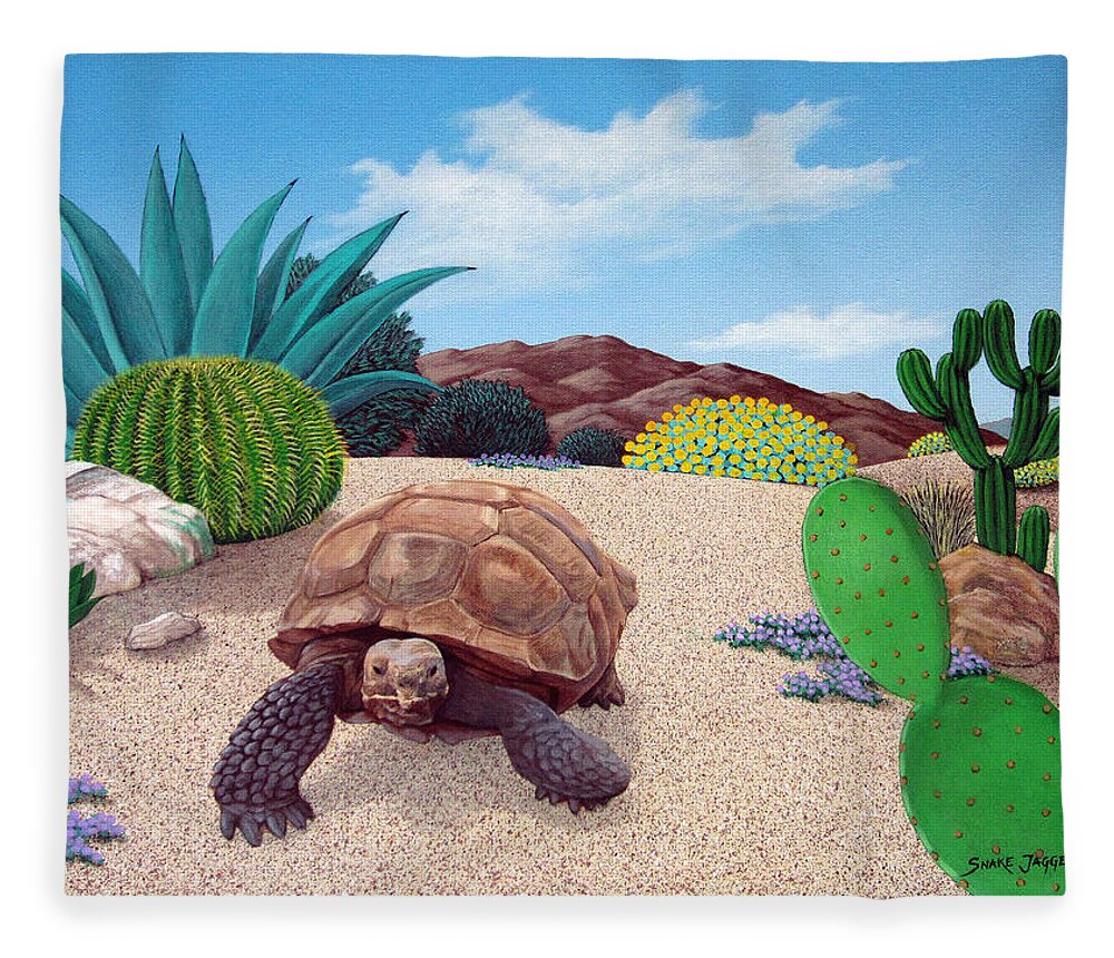 Tortoise Fleece Blanket featuring the painting Desert Tortoise by Snake Jagger