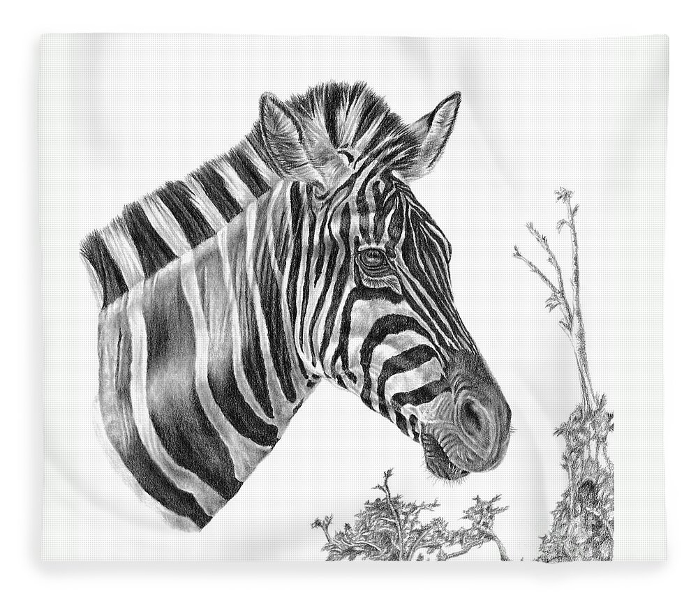 Zebra Fleece Blanket featuring the drawing Designer Stripes by Pencil Paws