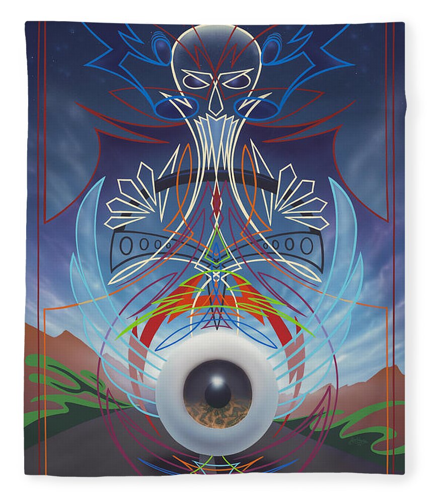 Pinstriping Fleece Blanket featuring the painting Destiny Meets Eternity in the Oncoming Lane by Alan Johnson