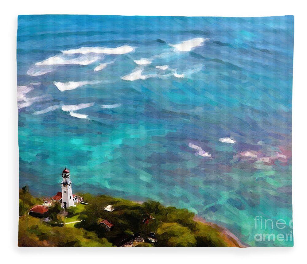 Jon Burch Fleece Blanket featuring the photograph Diamond Head Lighthouse View by Jon Burch Photography